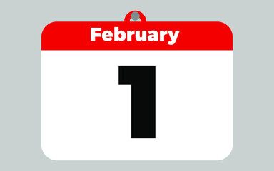 February, 1. White and red calendar.