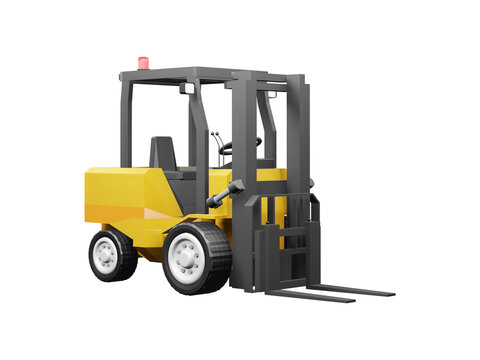 Forklift for use in warehouse vehicle model Forklift 3D rendering isolated on white backgrounds with clipping path illustration 3D rendering