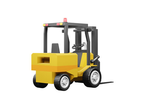 Forklift for use in warehouse vehicle model Forklift 3D rendering isolated on white backgrounds with clipping path illustration 3D rendering