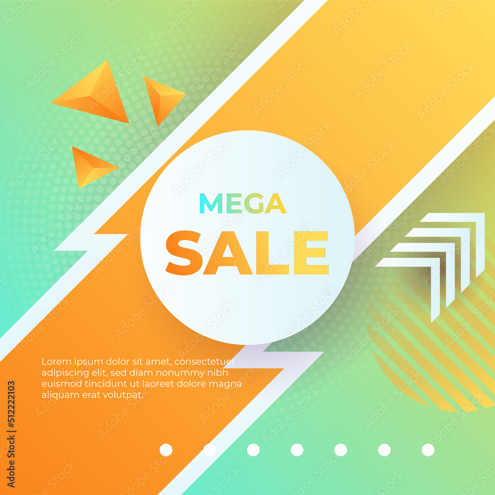 Wall mural editable minimal square banner template. green and orange background color with stripe line shape. s