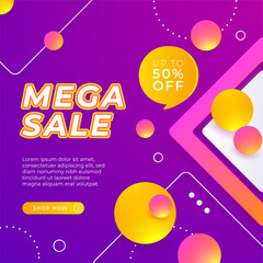 Sale and design background set with colorful abstract shapes. Special offer mega sale background template. Vector illustration promotion big super sale banner. Discount design for poster and web.