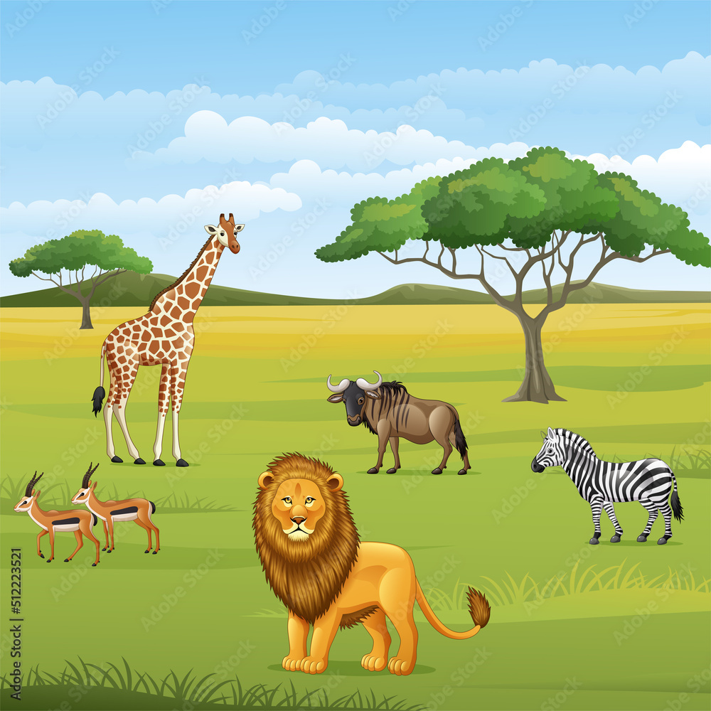 Sticker cartoon wild animal in the jungle