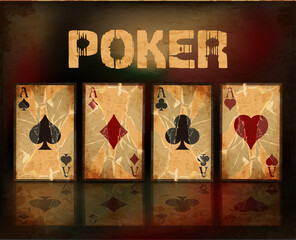 Casino background with old poker cards, vector illustration