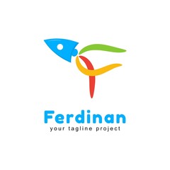 rocket logo. travel logo in the style of the letter F