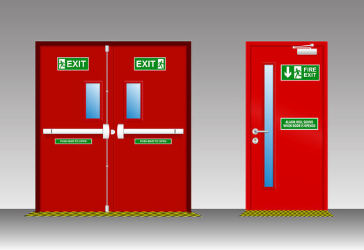 set of fire door exit isolated or fire emergency exit door or red door to evacuate when fire accident. eps vector
