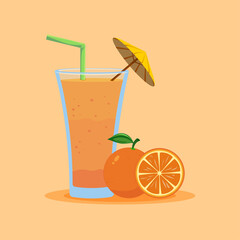 Orange smoothie illustration isolated on pastel orange background