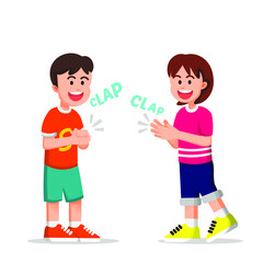 a cheerful little boy and girl clapping together