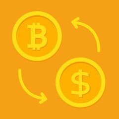 Bitcoin cryptocurrency exchange vector illustration. 
Bitcoin sell and buy concept. 
Crypto money with dollar exchange symbol in golden color.