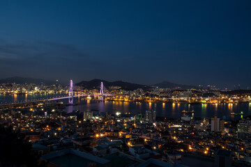 Scenic view of bridge and sea against sky during sunset