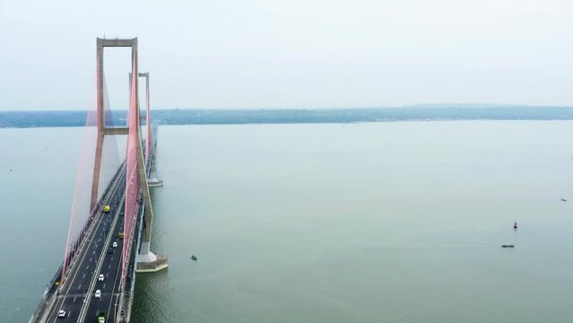 Aerial view of Suramadu bridge at Madura strait