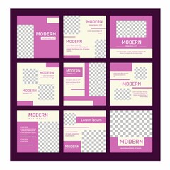 Modern Minimalist Template in Purple Crem Color. Set of Editable Square Advertising Banner Design. Suit For Social Media Post and Web Ads