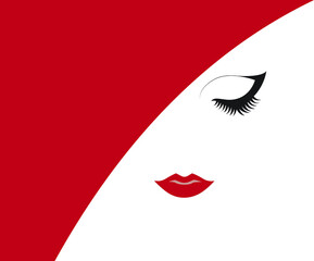 Women face with red lips in white and red background