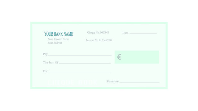Cheque book in soft green color in white background 