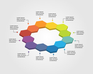 Hexagon step template for infographic for presentation for 12 element