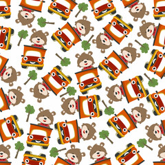 Seamless pattern vector of cute monster truck. Creative vector childish background for fabric textile, nursery background, baby clothes, poster, wrapping paper and other decoration.