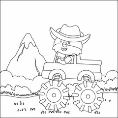 Vector illustration of monster truck with cute animal driver. Cartoon isolated vector illustration, Creative vector Childish design for kids activity colouring book or page. © Hijaznahwani