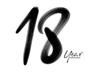 18 Years Anniversary Celebration Vector Template, 18 Years  logo design, 18th birthday, Black Lettering Numbers brush drawing hand drawn sketch, number logo design vector illustration
