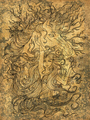 Fototapeta na wymiar Fantasy illustration with beautiful girl princess and magic unicorn