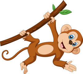 Cute little monkey cartoon on tree branch © artnovielysa