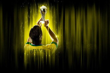 Brazilian soccer player, on a yellow and black background.