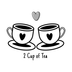 Two cup of tea on the silhouette flat design 