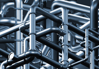 Textura pipes. Intertwining steel pipes Background. Labyrinth of pipes visualization. Background...