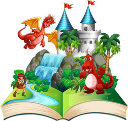 Book with scene of dragon and knight