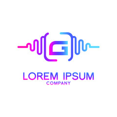 letter G with Pulse music player element. Logo template electronic music, equalizer, store, dj, nightclub, disco. Audio wave logo concept, Multimedia Technology themed, Abstract Shape vector