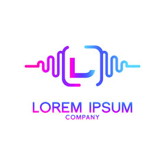 letter L with Pulse music player element. Logo template electronic music, equalizer, store, dj, nightclub, disco. Audio wave logo concept, Multimedia Technology themed, Abstract Shape vector