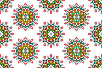 Fototapeta na wymiar Abstract geometric ethnic mandala seamless pattern design. Aztec fabric carpet mandala ornaments textile decorations wallpaper. Tribal boho native mandalas turkey traditional embroidery vector 