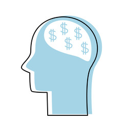 head of a man with thoughts about money. dollar earning concept. vector illustration isolated