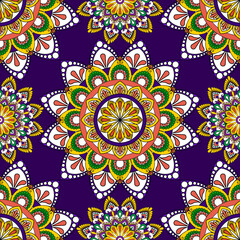 Abstract geometric ethnic mandala seamless pattern design. Aztec fabric carpet mandala ornaments textile decorations wallpaper. Tribal boho native mandalas turkey traditional embroidery vector 