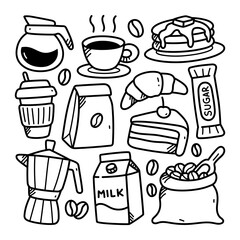 Coffee Breakfast Line Doodle Illustration