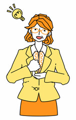 アイデアを閃いたスーツ姿の女性のイラスト