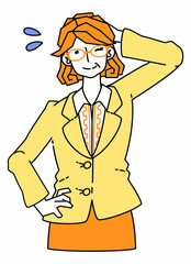 照れ笑いを浮かべるスーツ姿の女性のイラスト