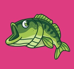 cute bass fish green. isolated cartoon animal illustration. Flat Style Sticker Icon Design Premium Logo vector. Mascot Character