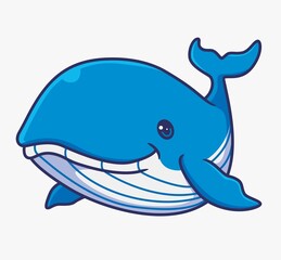 cute blue whale funny. isolated cartoon animal illustration. Flat Style Sticker Icon Design Premium Logo vector. Mascot Character