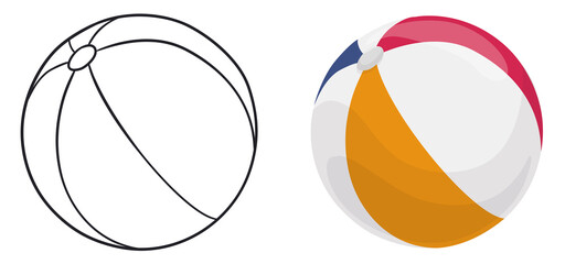 Obraz premium Set of beach balls in outlined and colored version, Vector illustration