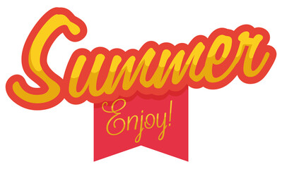 Golden sign and red ribbon inviting to enjoy summer season, Vector illustration