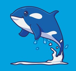 cute killer whale jump. isolated cartoon animal illustration. Flat Style Sticker Icon Design Premium Logo vector. Mascot Character