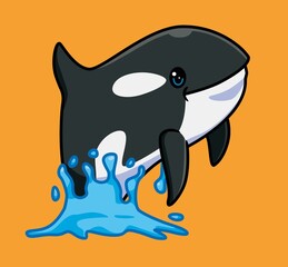 Fototapeta premium cute black killer whale jumping swim. isolated cartoon animal illustration. Flat Style Sticker Icon Design Premium Logo vector. Mascot Character