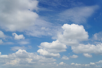 White clouds are floating in the blue sky