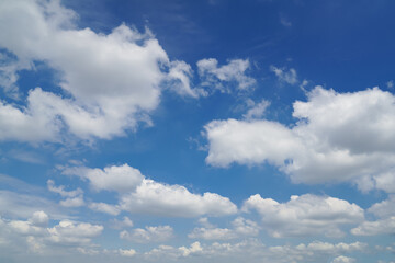 White clouds are floating in the blue sky