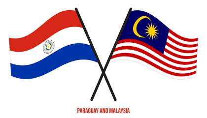 Paraguay and Malaysia Flags Crossed And Waving Flat Style. Official Proportion. Correct Colors.