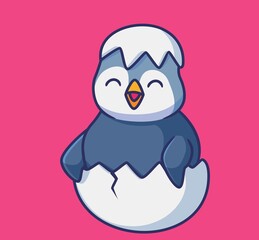 cute hatching penguin from the egg. isolated cartoon animal illustration. Flat Style Sticker Icon Design Premium Logo vector. Mascot Character