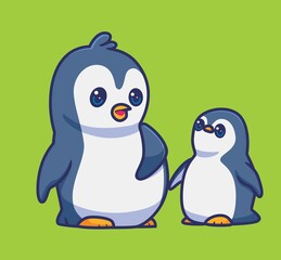 cute penguins brother together. isolated cartoon animal illustration. Flat Style Sticker Icon Design Premium Logo vector. Mascot Character