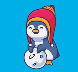 cute penguin wearing sweater hat. isolated cartoon animal illustration. Flat Style Sticker Icon Design Premium Logo vector. Mascot Character