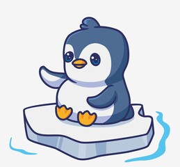 cute penguin sitting on ice. isolated cartoon animal illustration. Flat Style Sticker Icon Design Premium Logo vector. Mascot Character