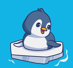 cute penguin playing floating ice. isolated cartoon animal illustration. Flat Style Sticker Icon Design Premium Logo vector. Mascot Character