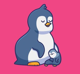 cute penguin family mother son. isolated cartoon animal illustration. Flat Style Sticker Icon Design Premium Logo vector. Mascot Character